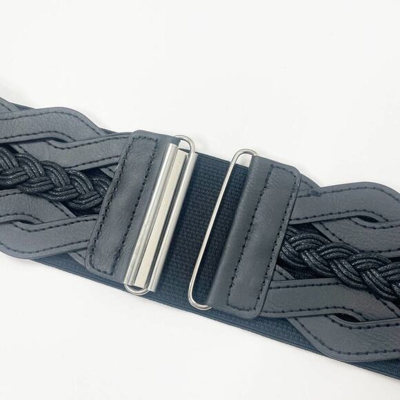 2/$30 NEW Elastic Wide Waist Belt Braided Black - Picture 10 of 12
